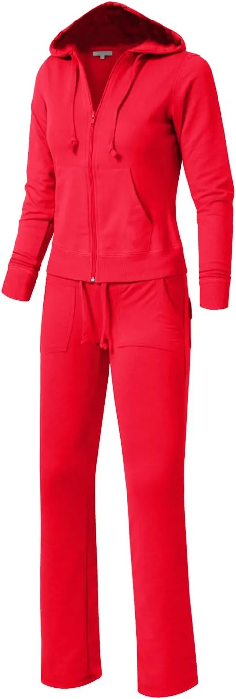 NE PEOPLE Womens Casual Basic Terry Zip Up Hoodie Sweatsuit Tracksuit Set S-3XL