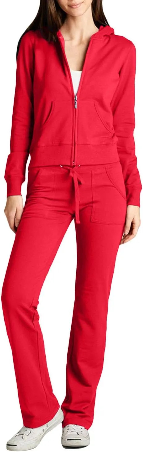 NE PEOPLE Womens Casual Basic Terry Zip Up Hoodie Sweatsuit Tracksuit Set S-3XL