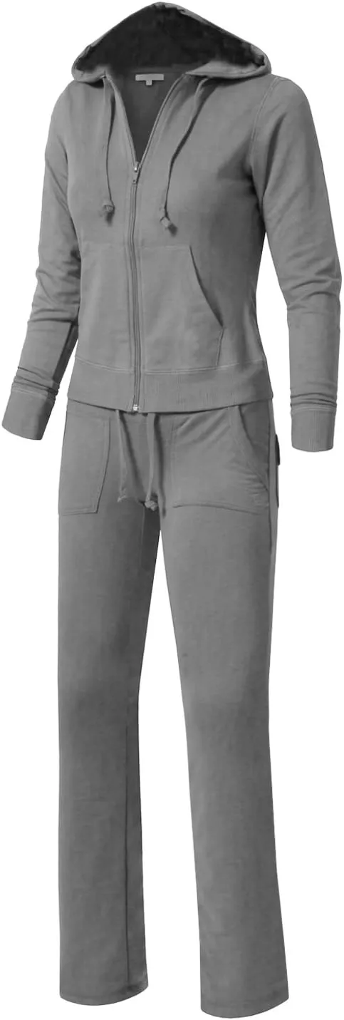 NE PEOPLE Womens Casual Basic Terry Zip Up Hoodie Sweatsuit Tracksuit Set S-3XL
