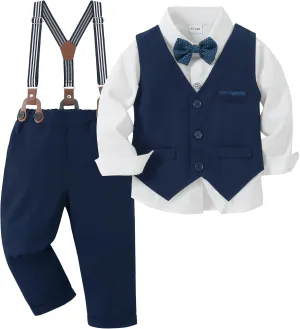 nilikastta Toddler Baby Boy Clothes Suit Gentleman Wedding Outfits Formal Dress Shirt/Bowtie/Vest/Suspender Pants 1-9years
