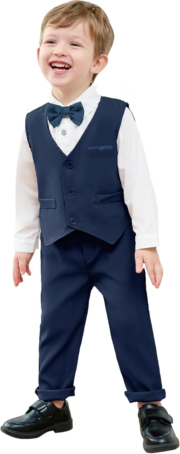 nilikastta Toddler Baby Boy Clothes Suit Gentleman Wedding Outfits Formal Dress Shirt/Bowtie/Vest/Suspender Pants 1-9years