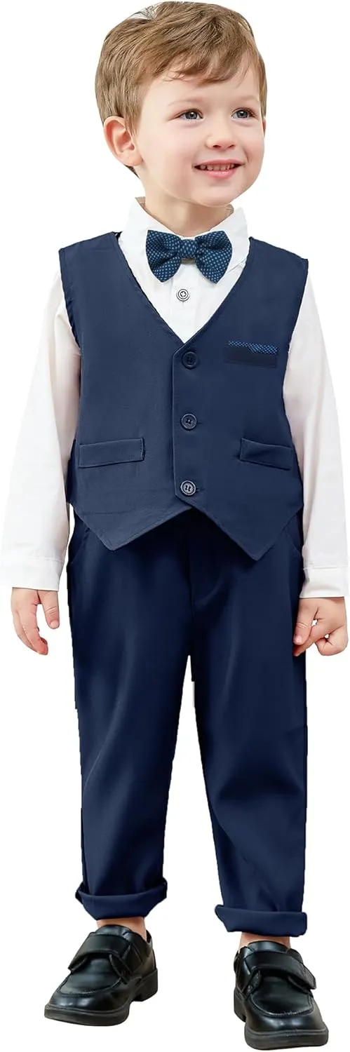 nilikastta Toddler Baby Boy Clothes Suit Gentleman Wedding Outfits Formal Dress Shirt/Bowtie/Vest/Suspender Pants 1-9years
