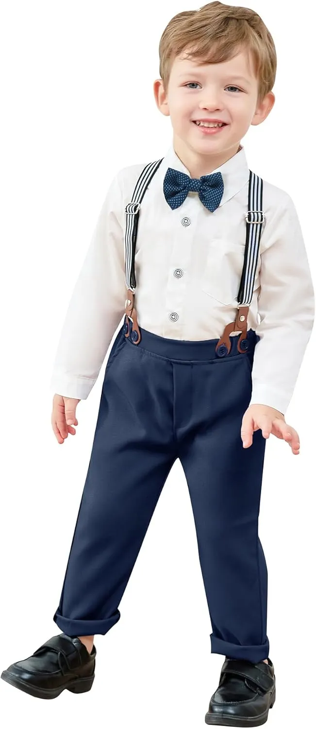 nilikastta Toddler Baby Boy Clothes Suit Gentleman Wedding Outfits Formal Dress Shirt/Bowtie/Vest/Suspender Pants 1-9years
