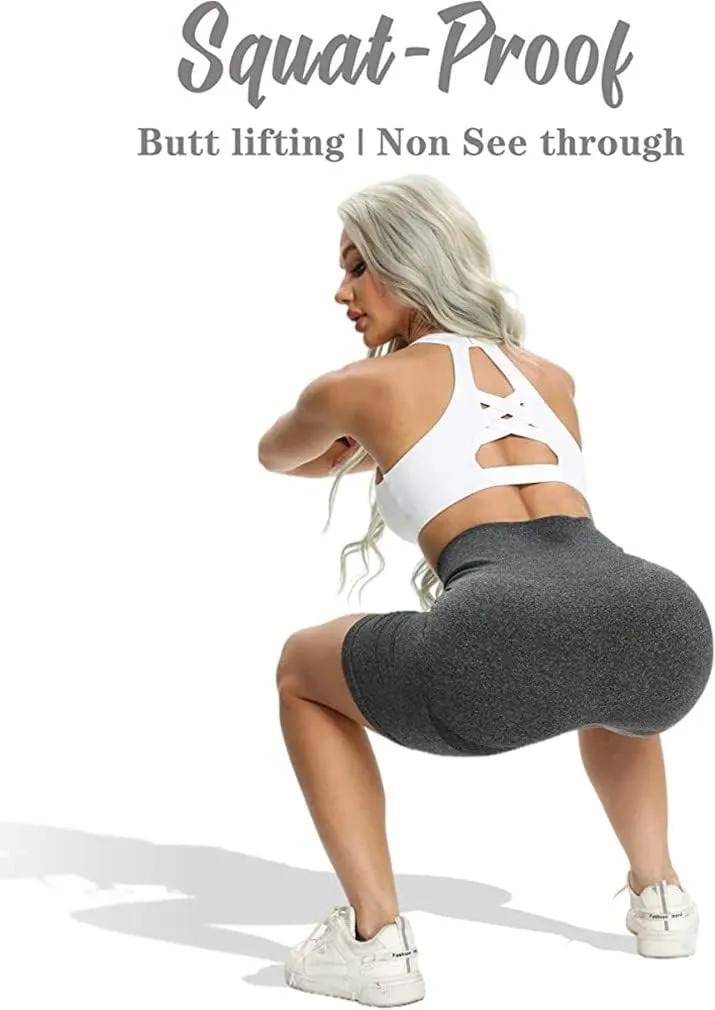OQQ Women's 3 Piece High Waist Workout Shorts Butt Lifting Tummy Control Ruched Booty Smile Yoga Short Pants