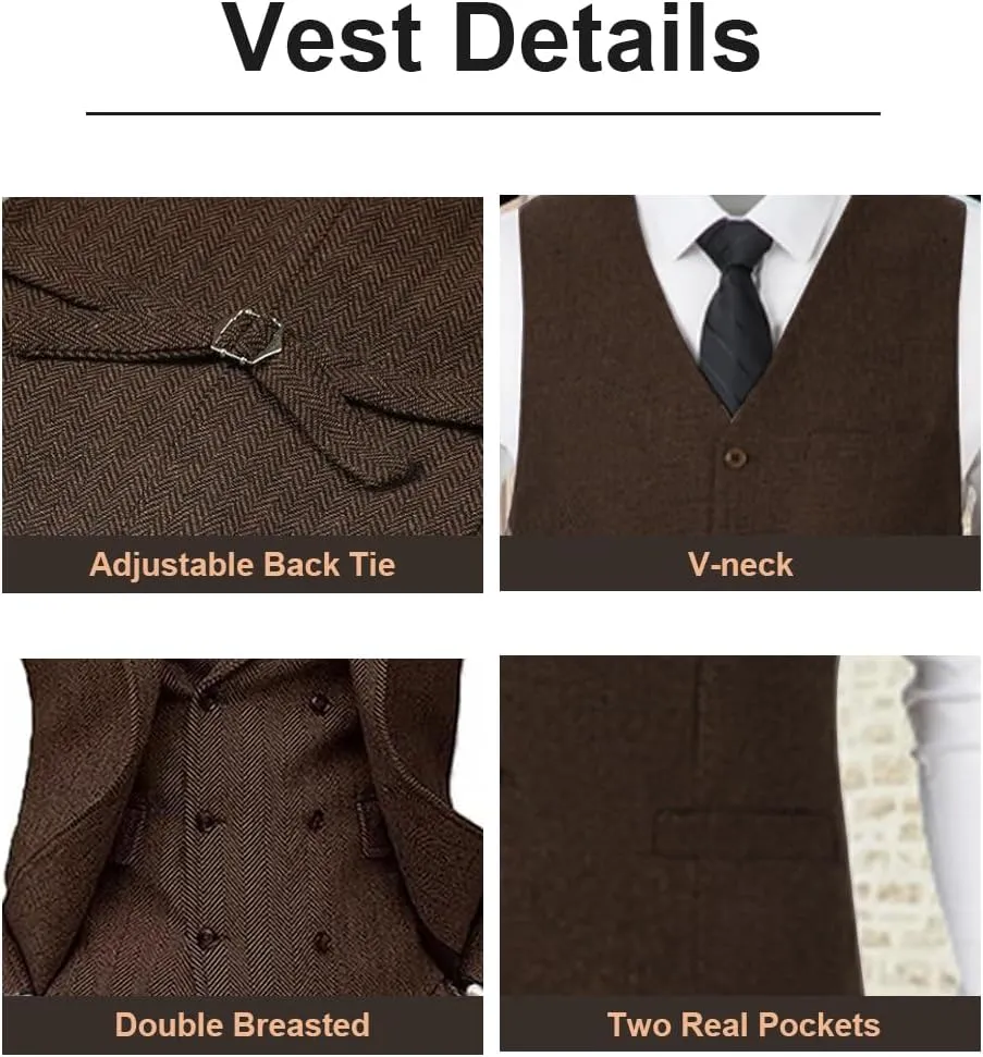 ProPoFol Boys Tweed Herringbone Suits Slim Fit Suits for Boys Tuxedo Jacket Vest Pants Set Formal Wedding Homecoming