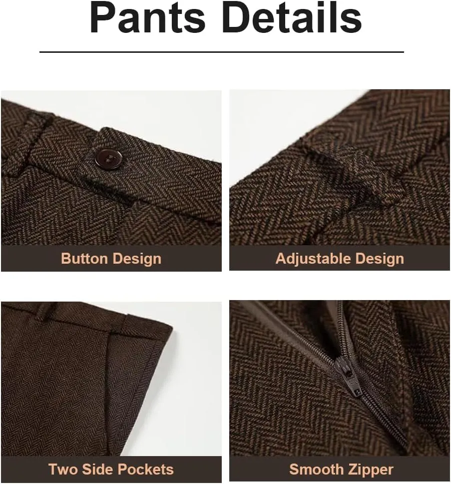 ProPoFol Boys Tweed Herringbone Suits Slim Fit Suits for Boys Tuxedo Jacket Vest Pants Set Formal Wedding Homecoming