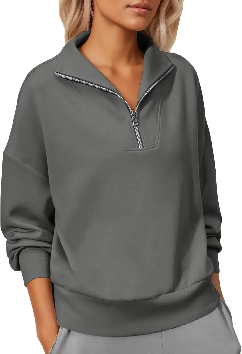 Quarter Zip Pullover Women Fleece Fall Oversized Sweatshirts Long Sleeve Casual Pullover Sweater Winter Clothes 2024