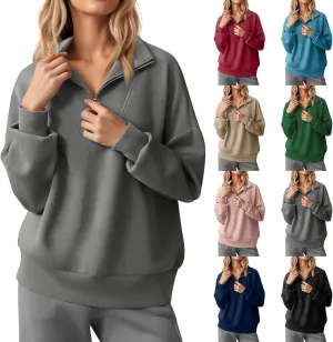 Quarter Zip Pullover Women Fleece Fall Oversized Sweatshirts Long Sleeve Casual Pullover Sweater Winter Clothes 2024
