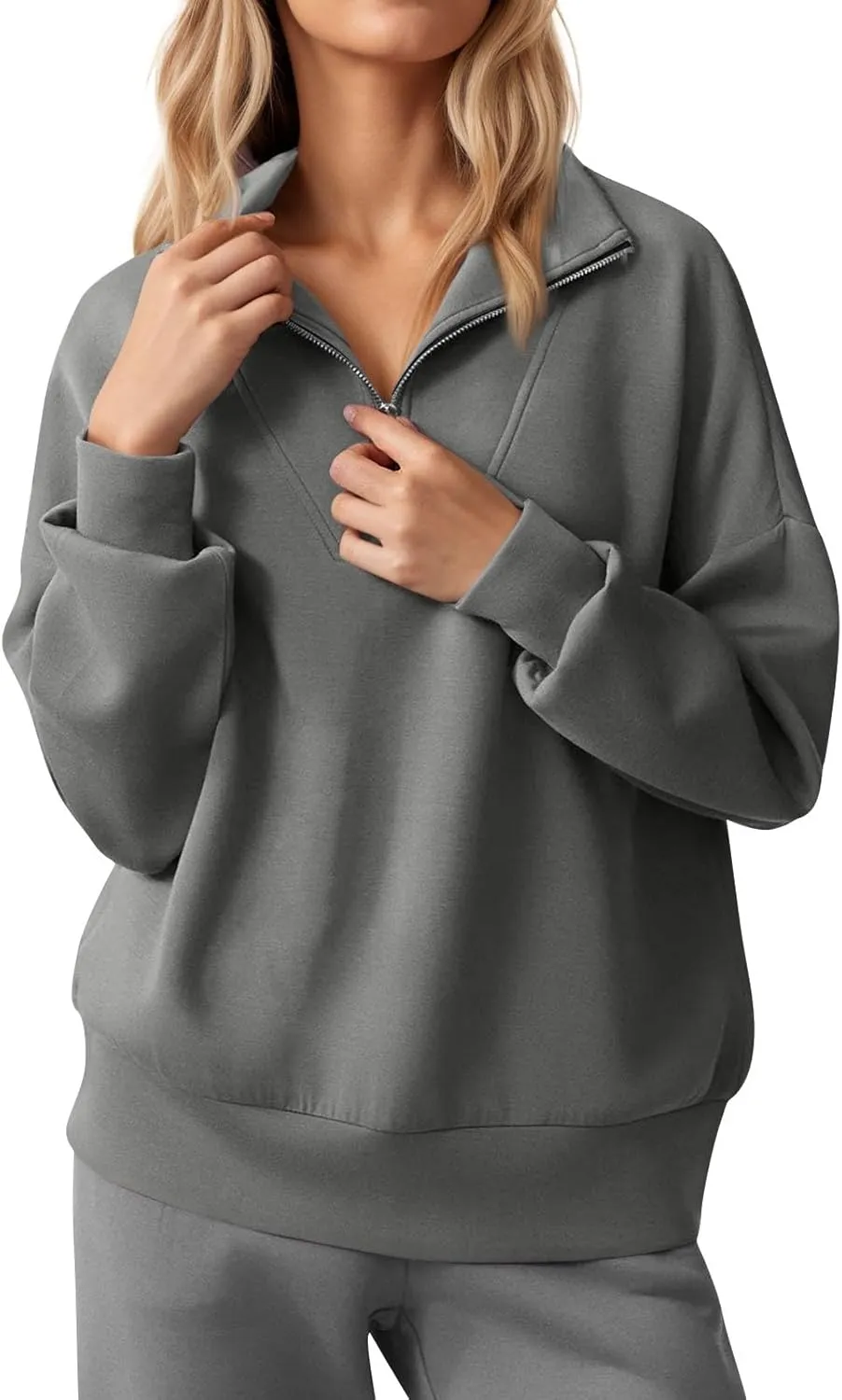 Quarter Zip Pullover Women Fleece Fall Oversized Sweatshirts Long Sleeve Casual Pullover Sweater Winter Clothes 2024