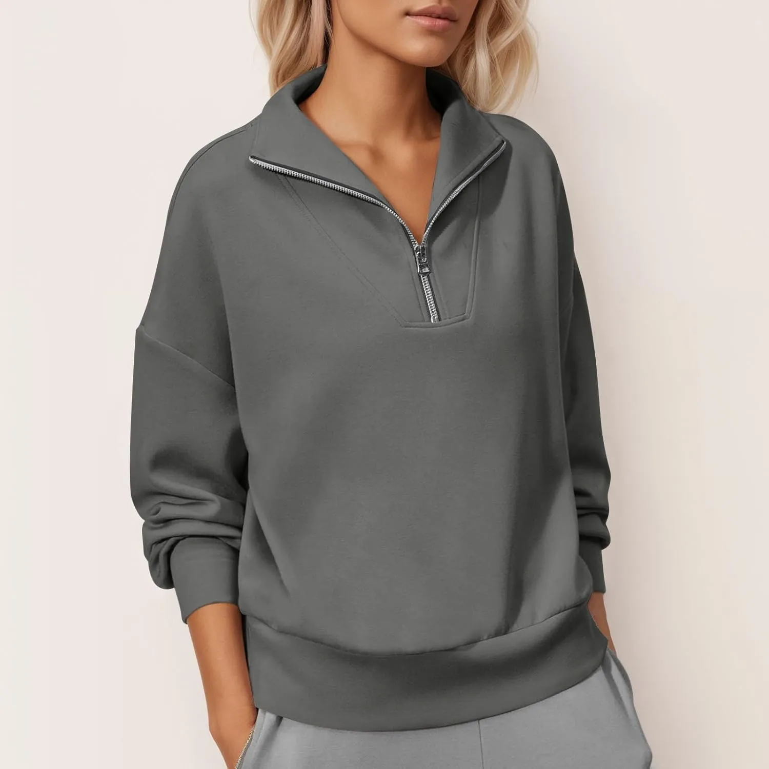 Quarter Zip Pullover Women Fleece Fall Oversized Sweatshirts Long Sleeve Casual Pullover Sweater Winter Clothes 2024