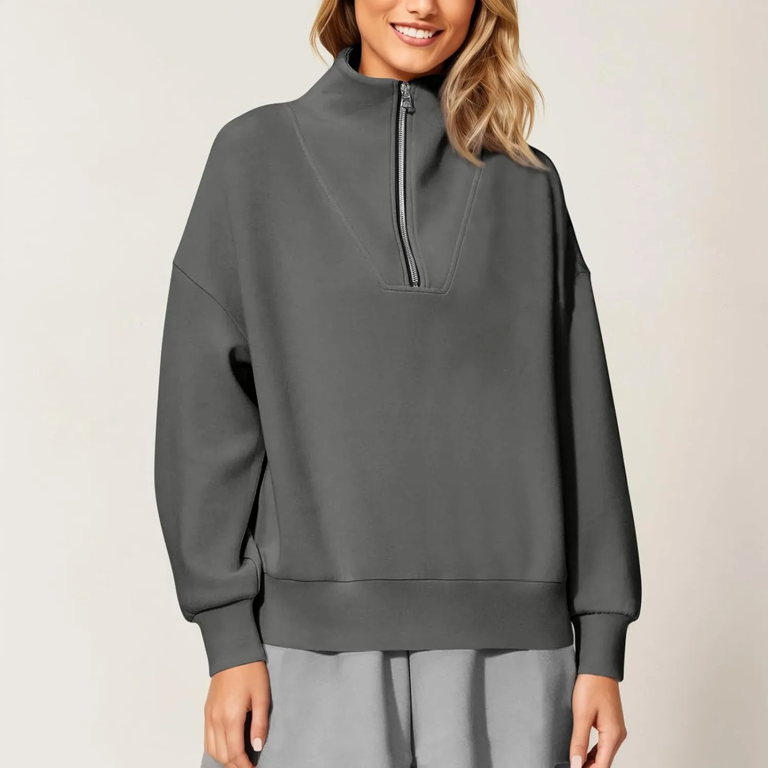 Quarter Zip Pullover Women Fleece Fall Oversized Sweatshirts Long Sleeve Casual Pullover Sweater Winter Clothes 2024