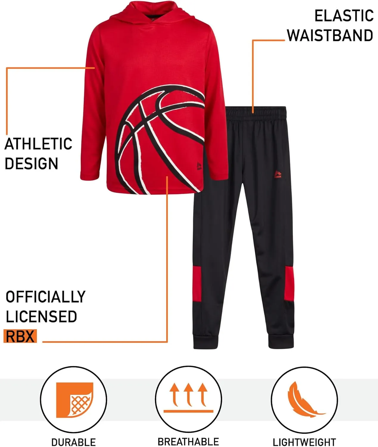 RBX Boys' Sweatsuit Set  4 Piece Thermal Sports Hoodie and Tricot Jogger Pants (8-12)