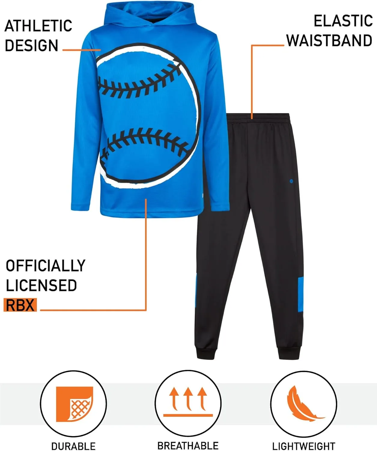 RBX Boys' Sweatsuit Set  4 Piece Thermal Sports Hoodie and Tricot Jogger Pants (8-12)