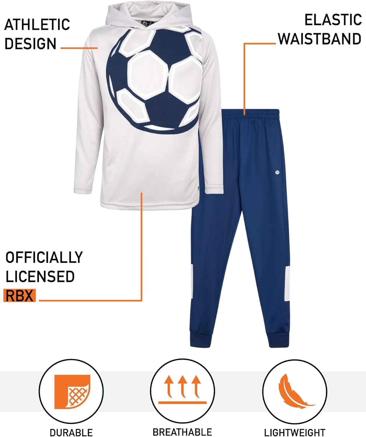 RBX Boys' Sweatsuit Set  4 Piece Thermal Sports Hoodie and Tricot Jogger Pants (8-12)