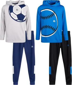 RBX Boys' Sweatsuit Set  4 Piece Thermal Sports Hoodie and Tricot Jogger Pants (8-12)