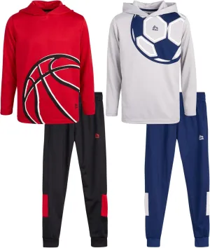 RBX Boys' Sweatsuit Set  4 Piece Thermal Sports Hoodie and Tricot Jogger Pants (8-12)