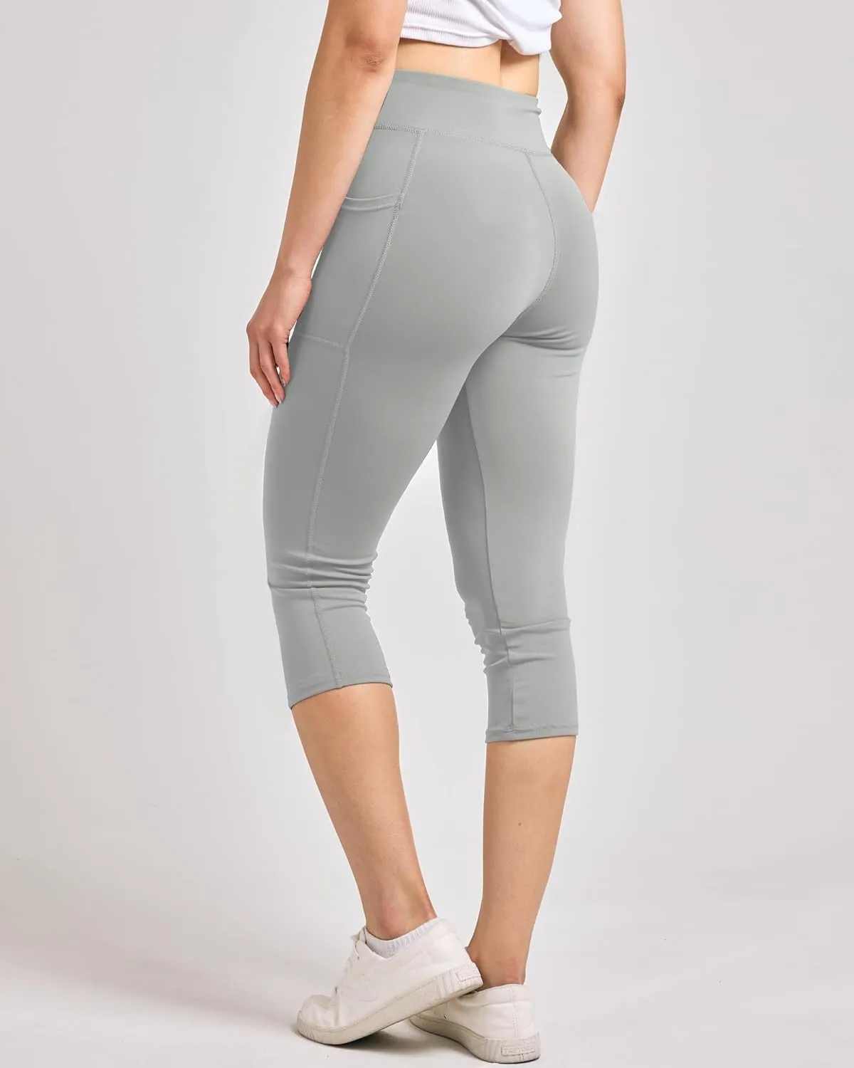 Real Essentials 4 Pack: Women's Capri Leggings with Pockets Casual Yoga Workout Exercise Pants (Available in Plus Size)