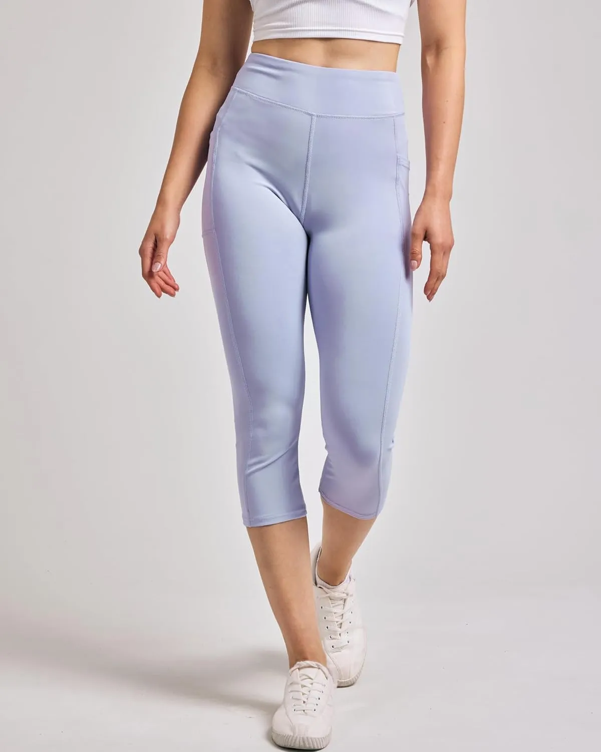Real Essentials 4 Pack: Women's Capri Leggings with Pockets Casual Yoga Workout Exercise Pants (Available in Plus Size)