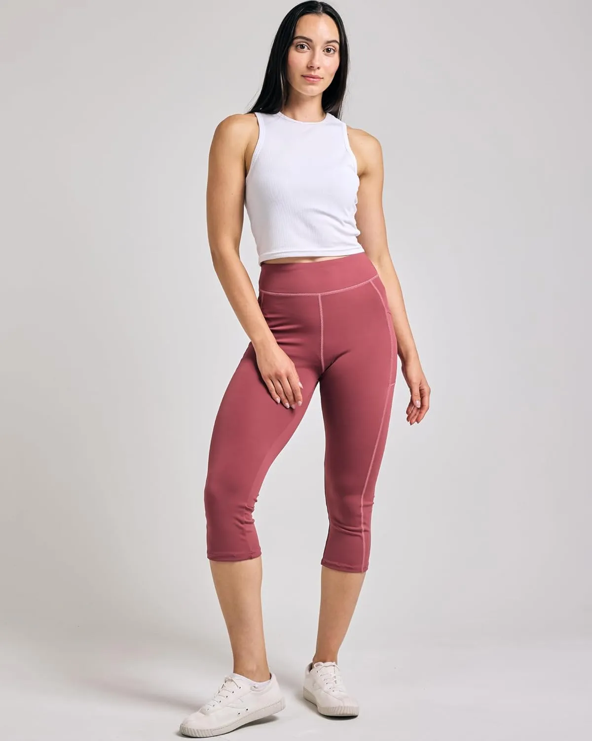 Real Essentials 4 Pack: Women's Capri Leggings with Pockets Casual Yoga Workout Exercise Pants (Available in Plus Size)