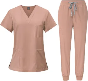 Scrub Sets for Woman 2025 Essential Jogger Scrub Set Nursing Uniform Stretch V-Neck Top & Drawstring Cargo Pants