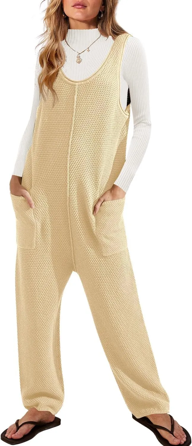 SENSERISE Womens Knit Jumpsuits Sweater Romper One Piece Loungewear Sleeveless Long Pants Overalls Fall Outfits