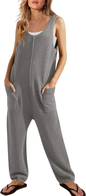 SENSERISE Womens Knit Jumpsuits Sweater Romper One Piece Loungewear Sleeveless Long Pants Overalls Fall Outfits