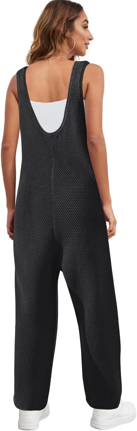 SENSERISE Womens Knit Jumpsuits Sweater Romper One Piece Loungewear Sleeveless Long Pants Overalls Fall Outfits