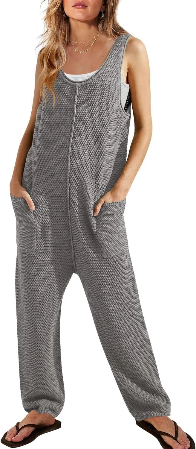 SENSERISE Womens Knit Jumpsuits Sweater Romper One Piece Loungewear Sleeveless Long Pants Overalls Fall Outfits
