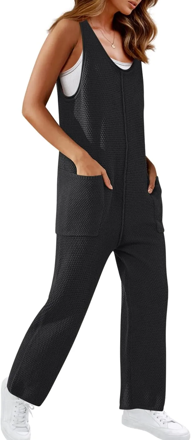 SENSERISE Womens Knit Jumpsuits Sweater Romper One Piece Loungewear Sleeveless Long Pants Overalls Fall Outfits