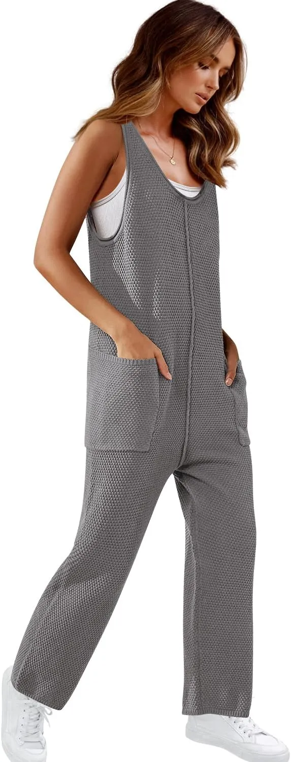 SENSERISE Womens Knit Jumpsuits Sweater Romper One Piece Loungewear Sleeveless Long Pants Overalls Fall Outfits