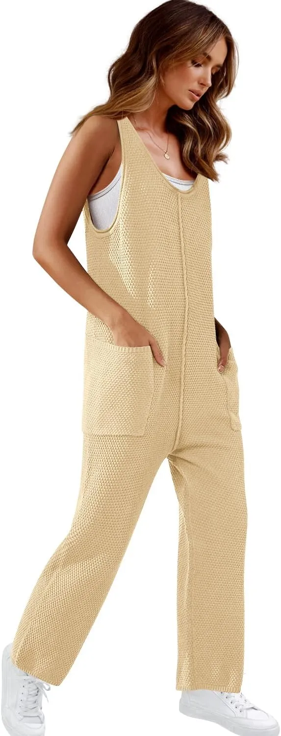 SENSERISE Womens Knit Jumpsuits Sweater Romper One Piece Loungewear Sleeveless Long Pants Overalls Fall Outfits