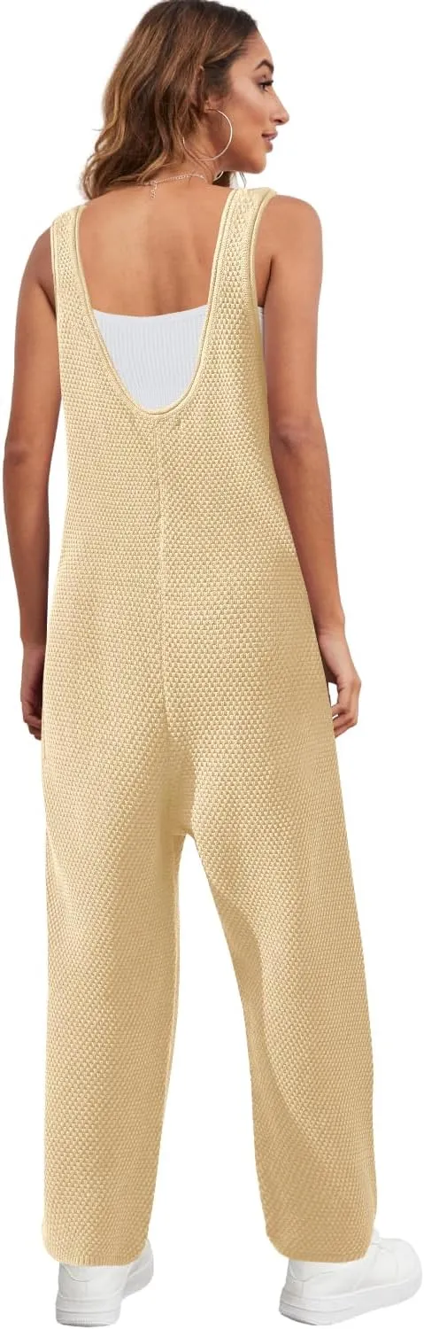 SENSERISE Womens Knit Jumpsuits Sweater Romper One Piece Loungewear Sleeveless Long Pants Overalls Fall Outfits