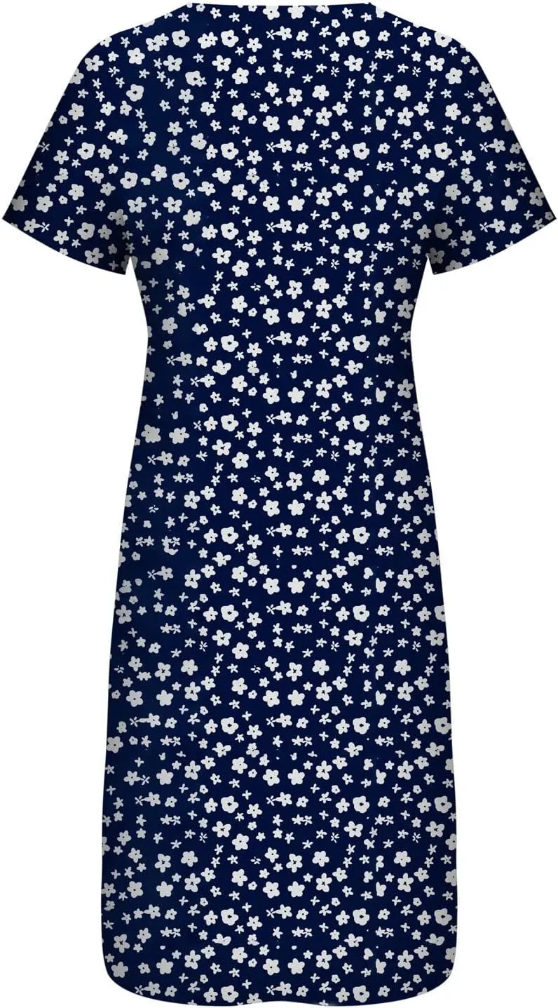 SMIDOW Summer Maxi Dresses for Women 2023 Casual Beach Tshirt Long Dress Printed Short Sleeve v Neck Flowy Sundress