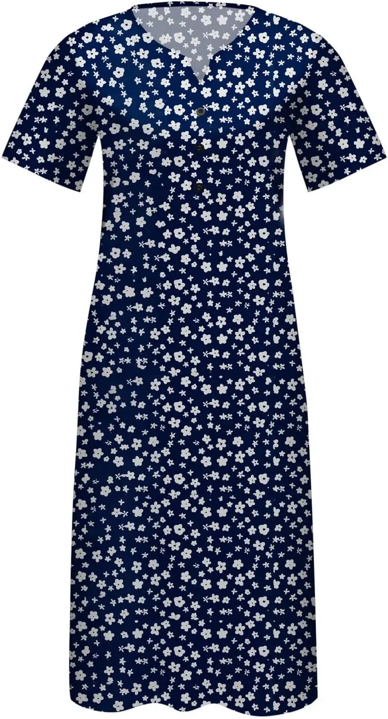 SMIDOW Summer Maxi Dresses for Women 2023 Casual Beach Tshirt Long Dress Printed Short Sleeve v Neck Flowy Sundress
