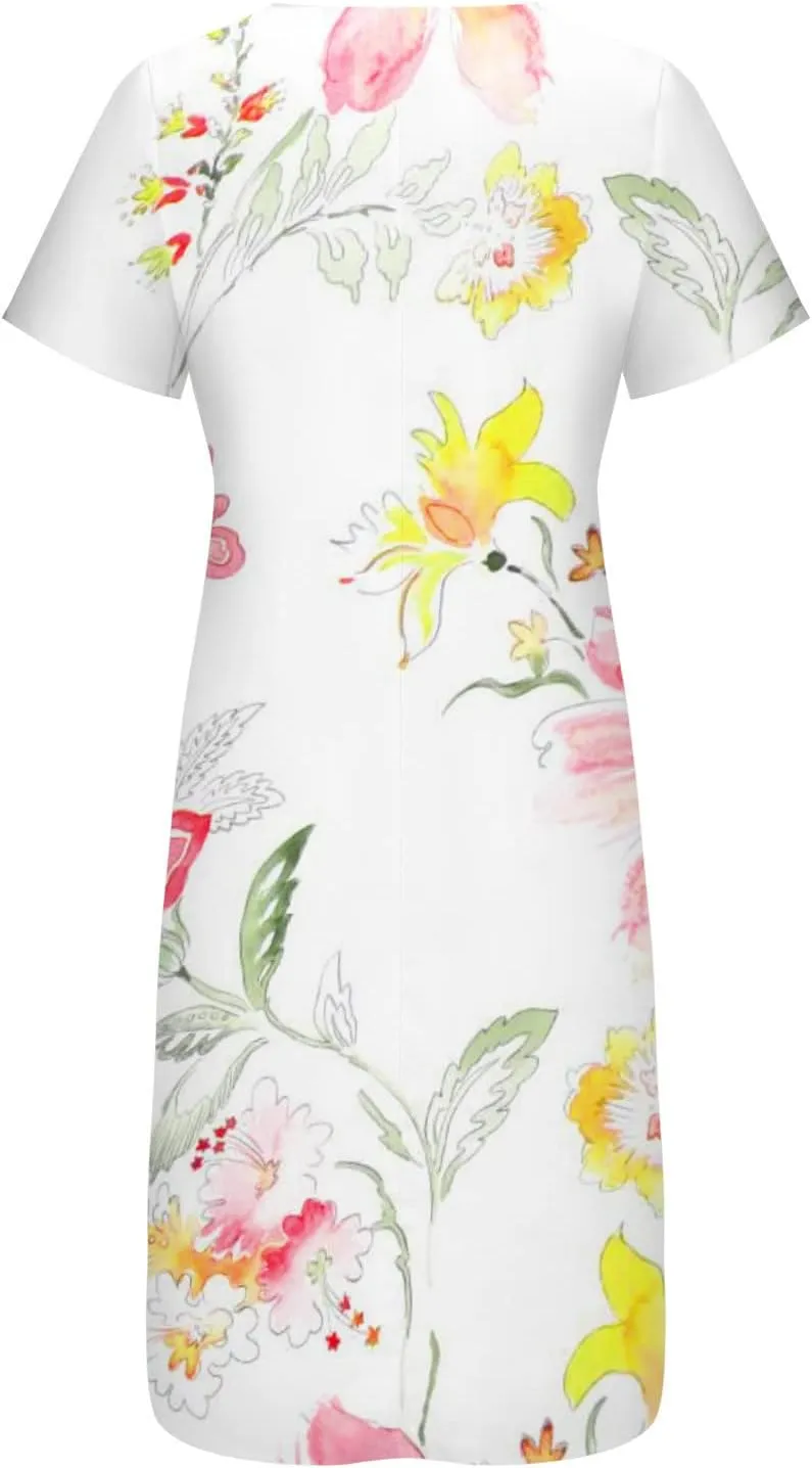 SMIDOW Summer Maxi Dresses for Women 2023 Casual Beach Tshirt Long Dress Printed Short Sleeve v Neck Flowy Sundress