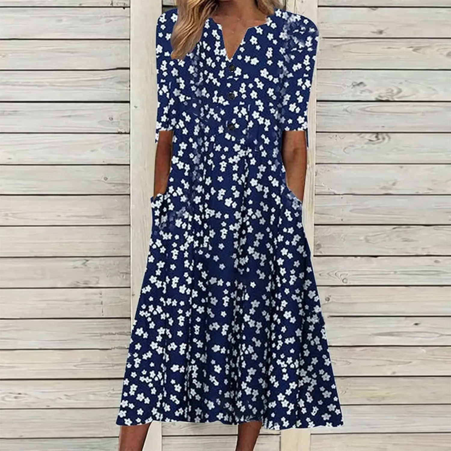 SMIDOW Summer Maxi Dresses for Women 2023 Casual Beach Tshirt Long Dress Printed Short Sleeve v Neck Flowy Sundress