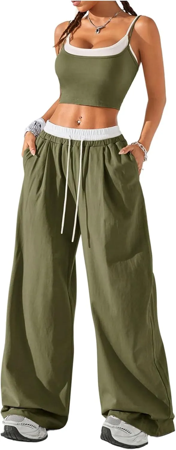 SOLY HUX Women's Summer Tracksuit Camisole Top and Wide Leg Pants 2 Piece Outfits Sports Going Out Clothes