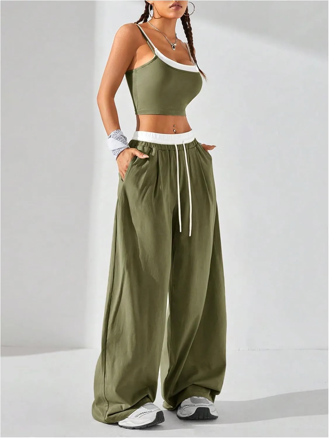 SOLY HUX Women's Summer Tracksuit Camisole Top and Wide Leg Pants 2 Piece Outfits Sports Going Out Clothes