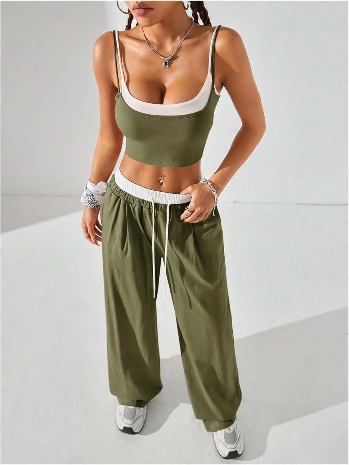 SOLY HUX Women's Summer Tracksuit Camisole Top and Wide Leg Pants 2 Piece Outfits Sports Going Out Clothes
