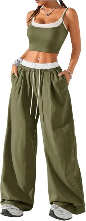 SOLY HUX Women's Summer Tracksuit Camisole Top and Wide Leg Pants 2 Piece Outfits Sports Going Out Clothes