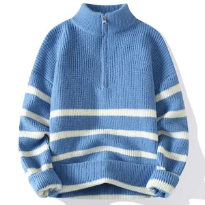Striped Zipper Turtleneck Sweater