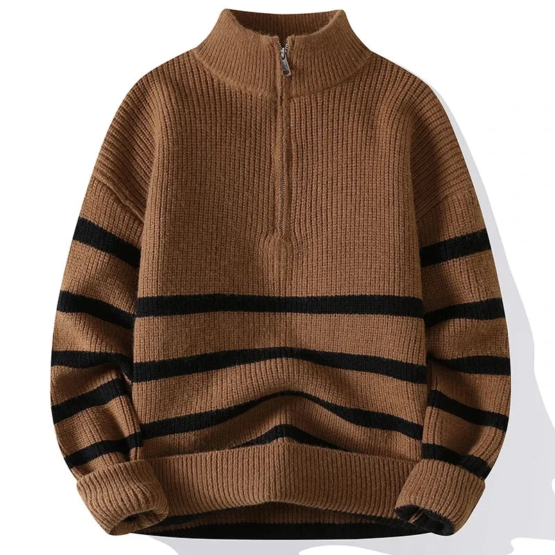 Striped Zipper Turtleneck Sweater