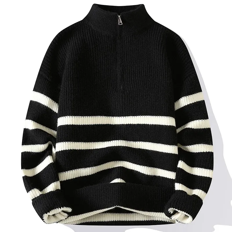 Striped Zipper Turtleneck Sweater