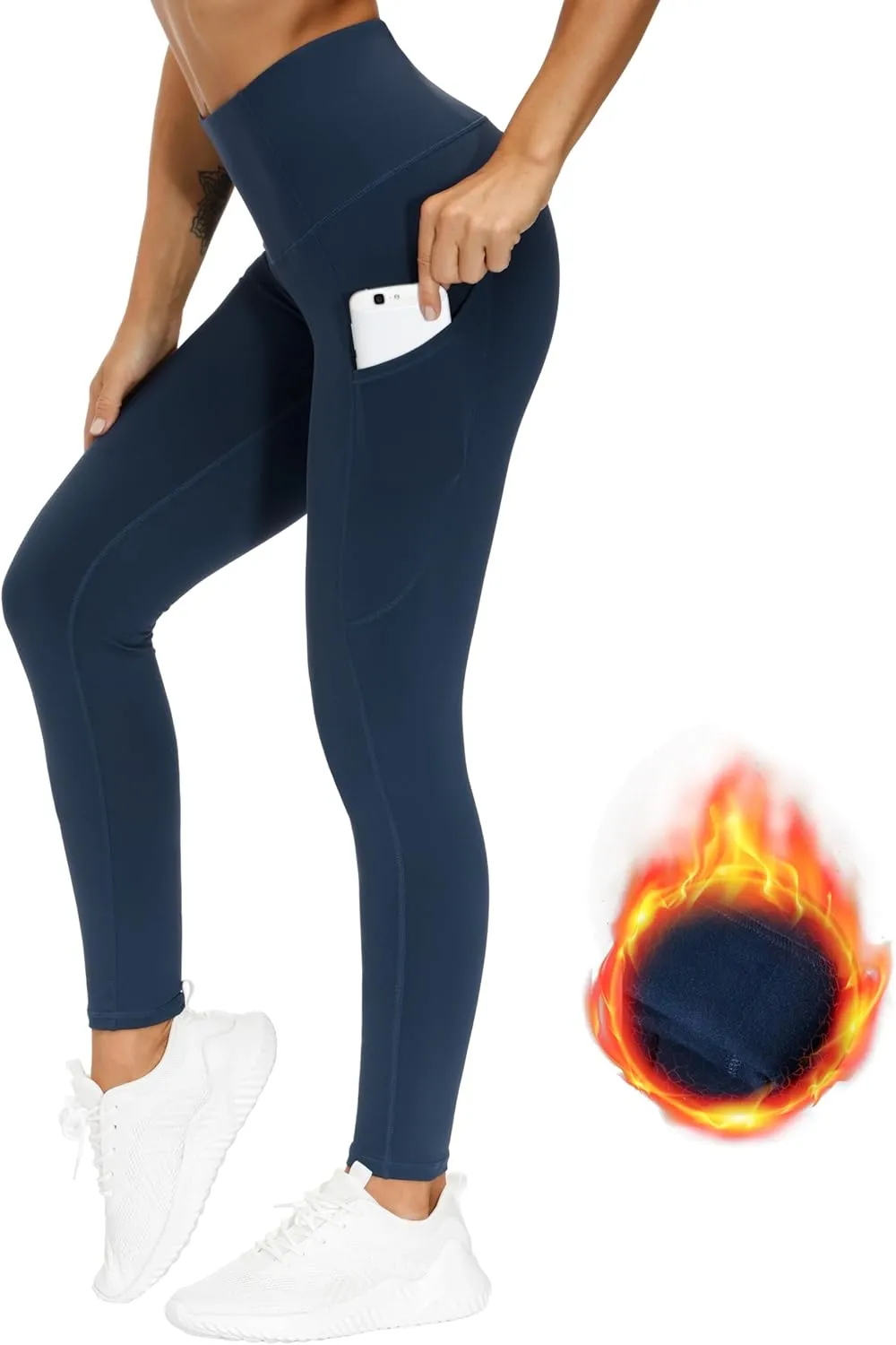 THE GYM PEOPLE Thick High Waist Yoga Pants with Pockets Fleece Lined Tummy Control Workout Leggings for Women