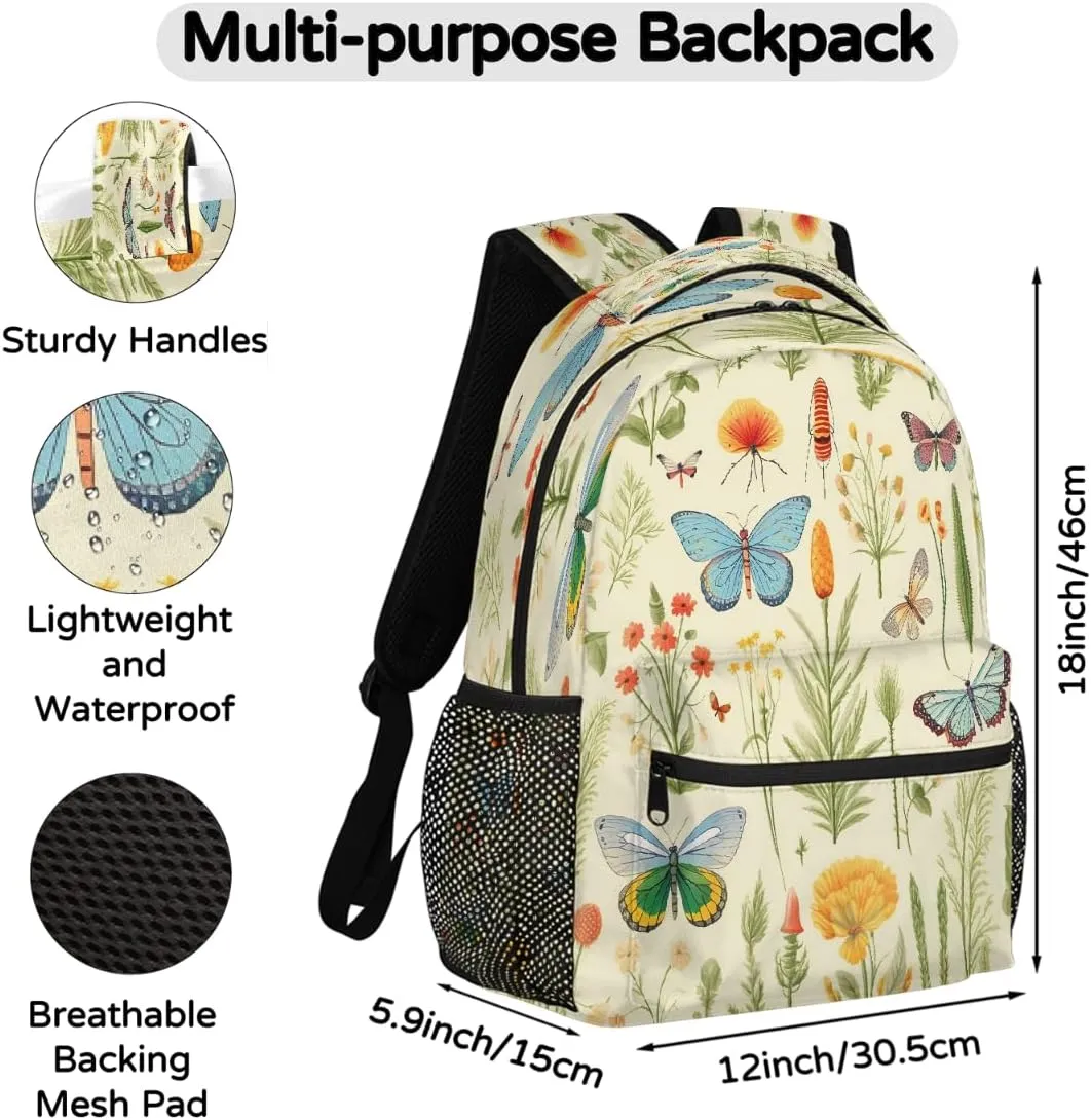 Travel Backpack for Women Men, Butterfly Floral Leaves Animal Lightweight Casual Daypack, Large 16 Inch Laptop Backpack for Travel & College