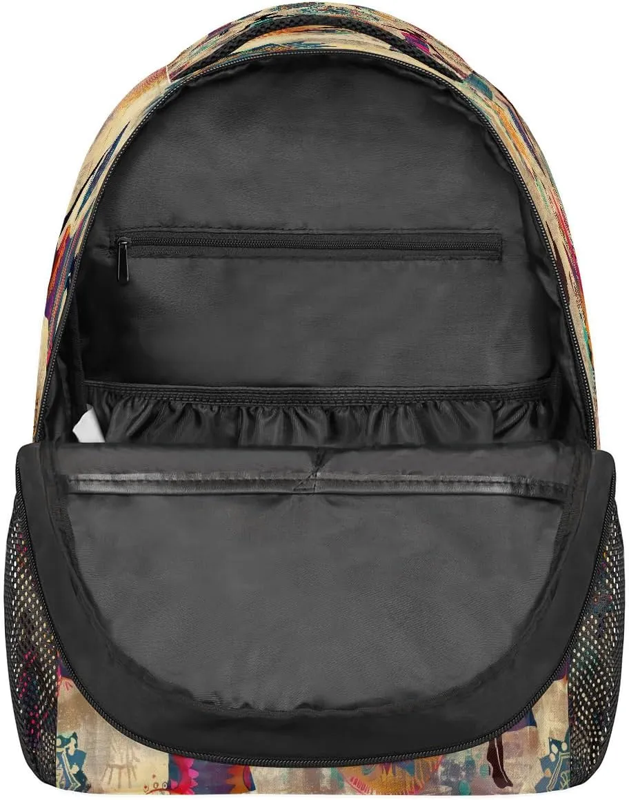 Travel Backpack for Women Men, Ethnic Women Floral Pattern Lightweight Casual Daypack, Large 16 Inch Laptop Backpack for Travel & College