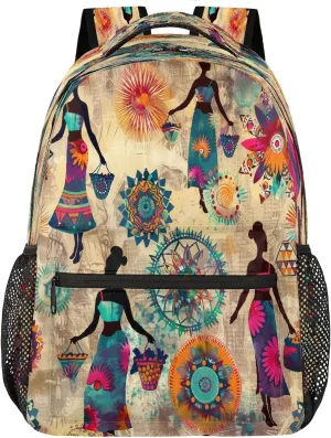 Travel Backpack for Women Men, Ethnic Women Floral Pattern Lightweight Casual Daypack, Large 16 Inch Laptop Backpack for Travel & College