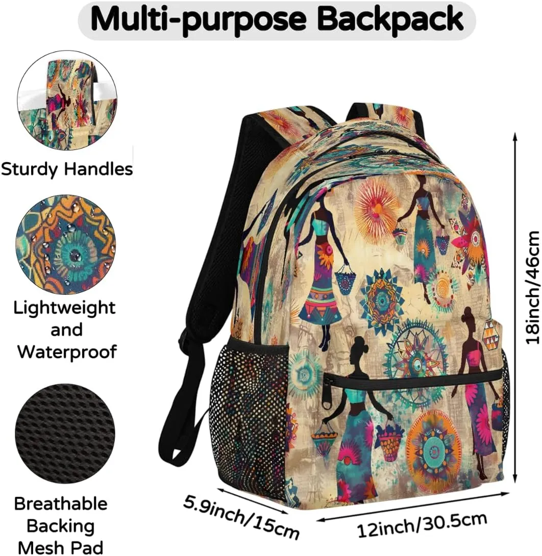 Travel Backpack for Women Men, Ethnic Women Floral Pattern Lightweight Casual Daypack, Large 16 Inch Laptop Backpack for Travel & College