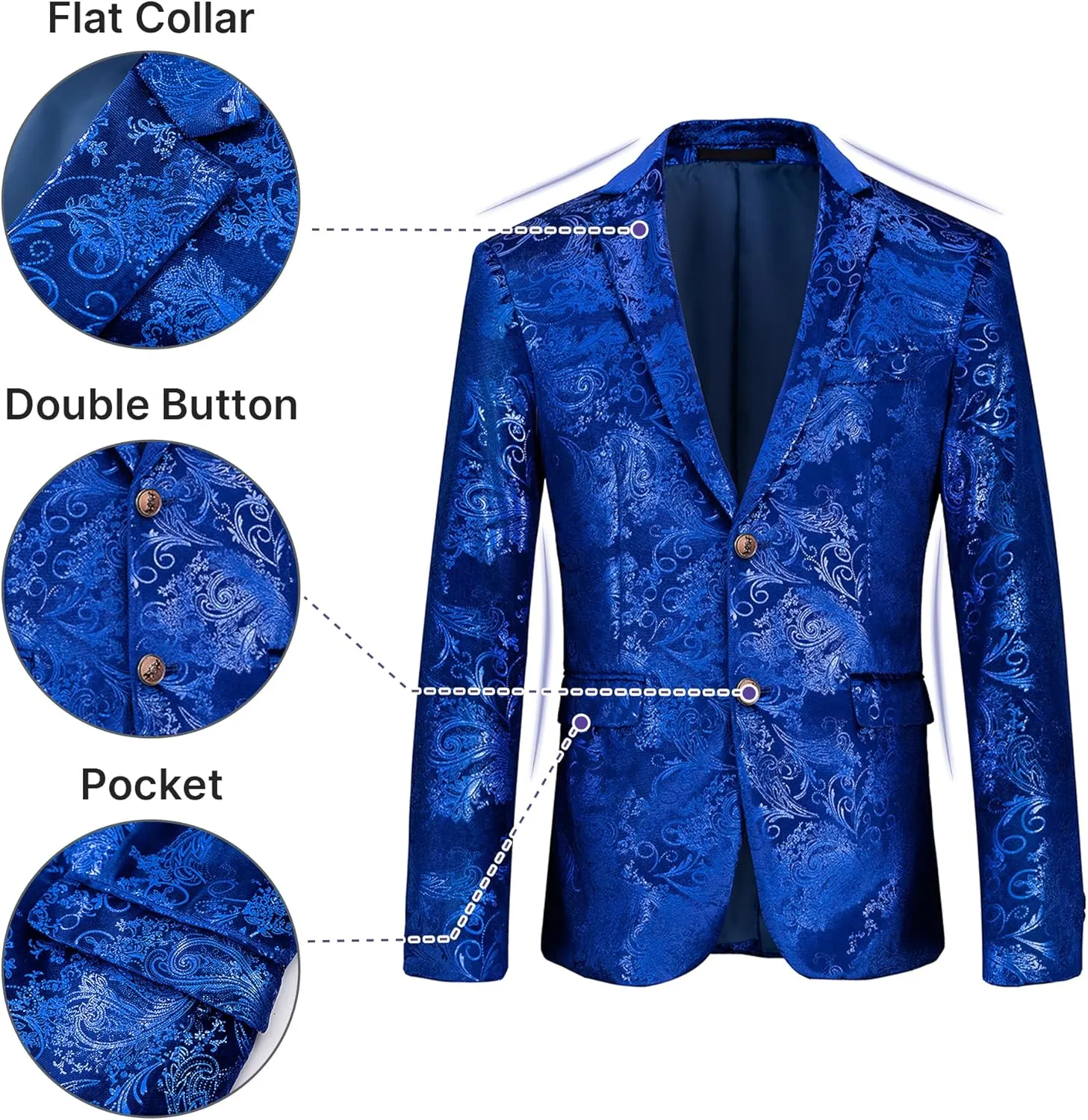 TRONSTORE Men's Velvet Suit Set Slim Fit 2 Piece Tuxedos Two Button Pattern Suit Jacket Pants Party Prom