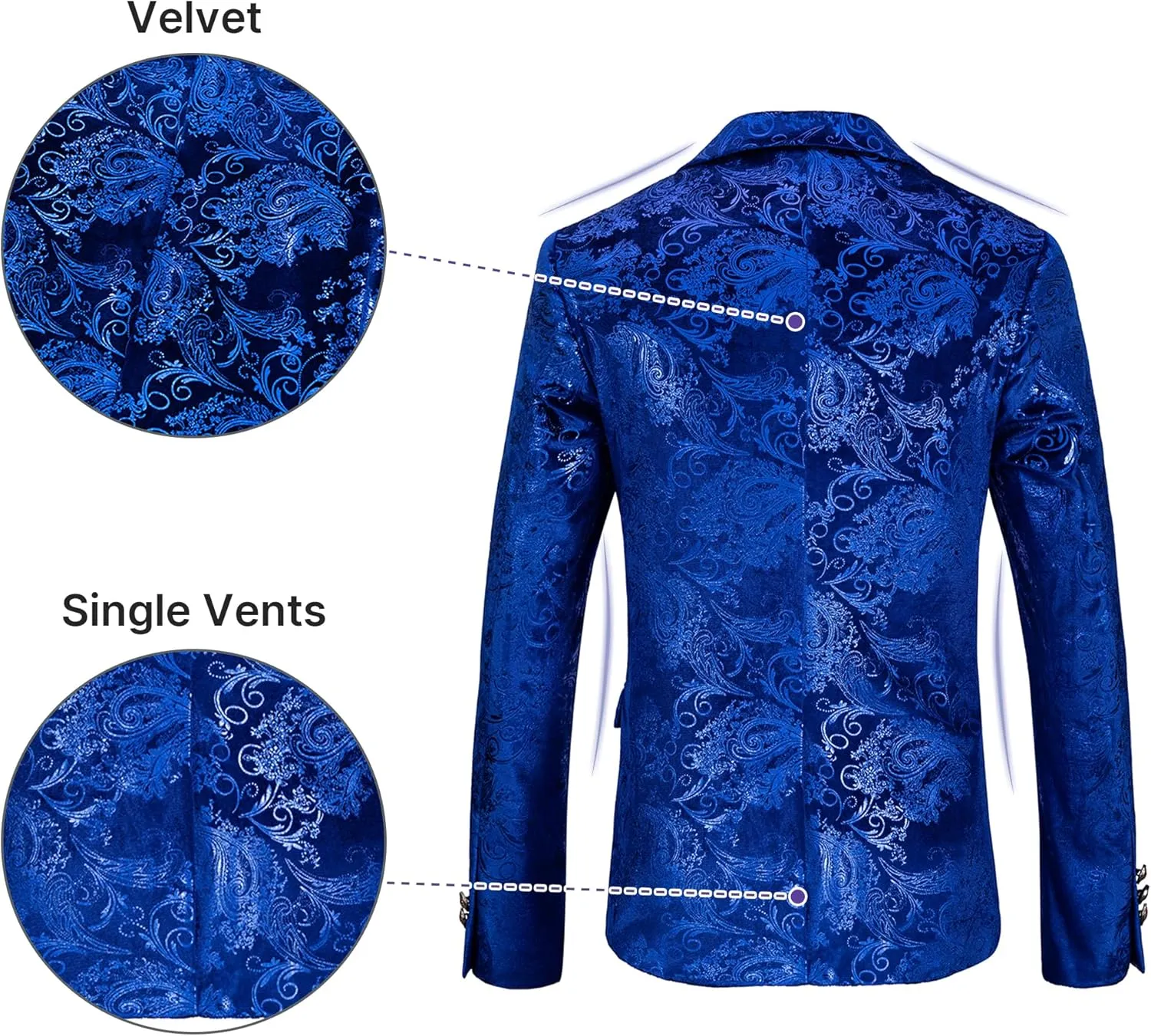 TRONSTORE Men's Velvet Suit Set Slim Fit 2 Piece Tuxedos Two Button Pattern Suit Jacket Pants Party Prom